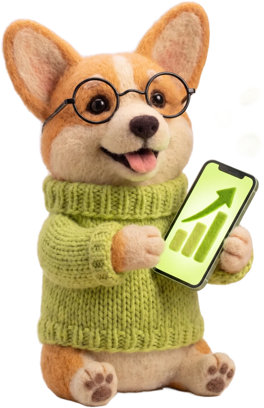 Маскот Grinny — корги в очках берёт реферальную ссылку в телефоне